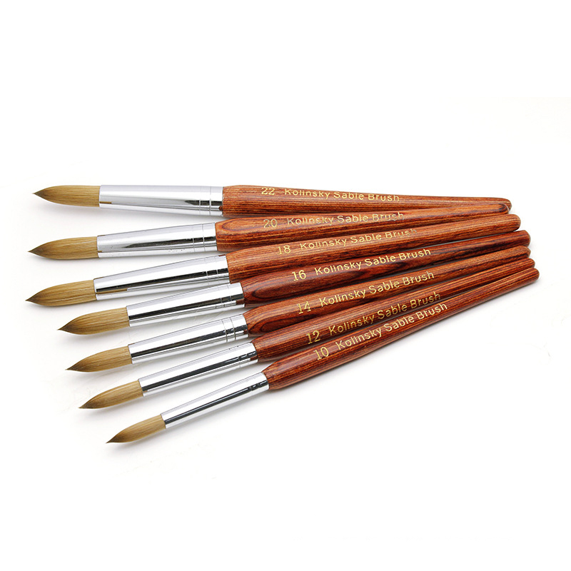 Red Wooden Handle Kolinsky Acrylic Nail Brushes