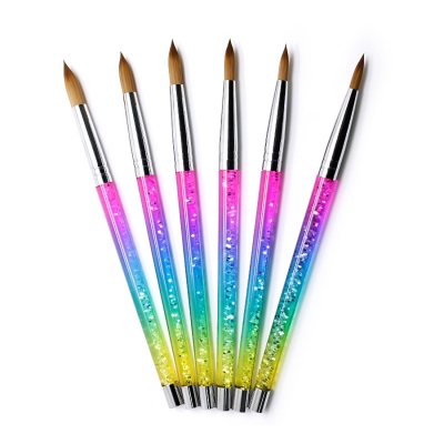 Magic Rainbow Gradient Color Crystal Handle Kolinsky Acrylic Nail Brushes
