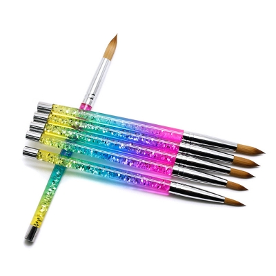 Magic Rainbow Gradient Color Crystal Handle Kolinsky Acrylic Nail Brushes