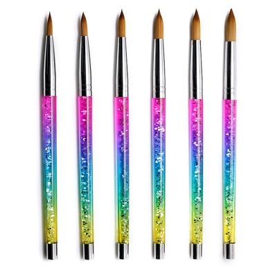 Magic Rainbow Gradient Color Crystal Handle Kolinsky Acrylic Nail Brushes