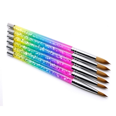 Magic Rainbow Gradient Color Crystal Handle Kolinsky Acrylic Nail Brushes