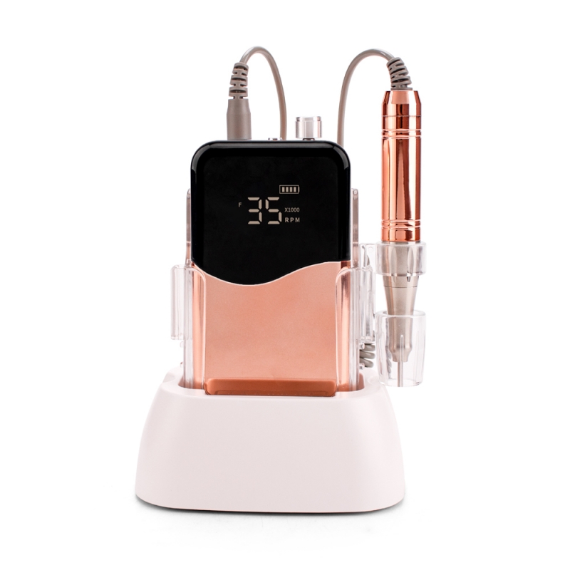 Metallic Rose Gold Color Portable And Desktop Coreless Nail Drill Machine 35.000RPM